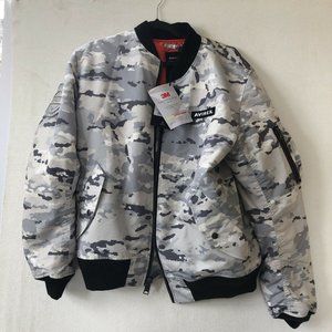 AVIREX Snow Camo Grey Reversible 3M Thinsulate Full Zip Bomber Jacket NEW Large